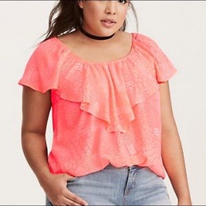 Torrid Doodle Print Georgette Ruffle Blouse